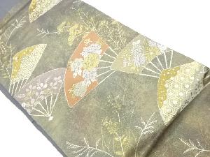 扇に花々・秋草模様織出し名古屋帯